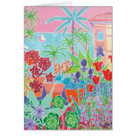 Konstkort: Patchworkblommor och rosa himmel, Mento kort