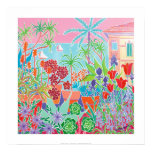 Konsttryck: Patchworkblommor och rosa himmelfrankr affischer