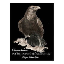 Korpsvart vattenfärg för Edgar Allen Poe sinnessju Vykort