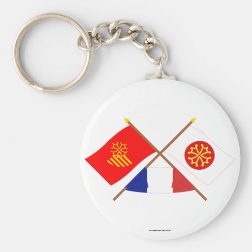Korsad flaggor av Languedoc-Roussillon och Hérault Nyckel Ringar