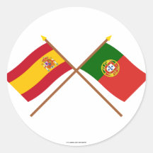 Korsad flaggor av Spanien och Portugal Runda Klistermärken