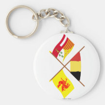 Korsad Walloon och Liège flaggor med Belgien Nyckelring