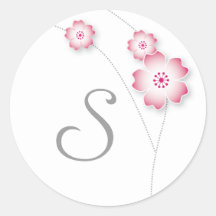 Körsbärsröd blommarsälar för Monogram Runda Klistermärken