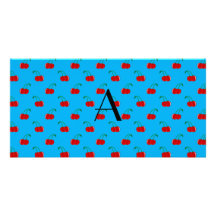 Körsbärsrött mönster för Monogramblått Hälsningskort Med Foto