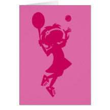Kort för födelsedag för tennisflickaSilhouette