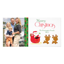 Kort för foto för familj för god julsanta sleigh hälsningskort med foto