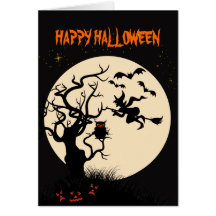 Kort för Halloween häxa- och ugglahälsning