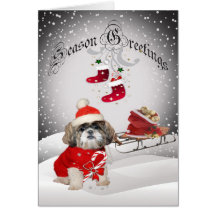 Kort för hälsning för Shih Tzu Santa snöplats