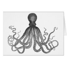 Kraken - svart jätte- bläckfisk/Cthulu Hälsnings Kort