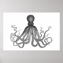 Kraken - svart jätte- bläckfisk/Cthulu Print