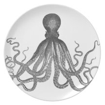 Kraken - svart jätte- bläckfisk/Cthulu Dinner Plates
