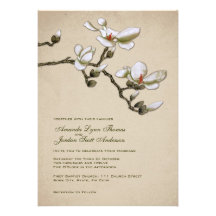 Kräm- och grön Magnoliabröllopinbjudan