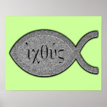 Kristet fisksymbol för IXOYE - stenen verkställer Affisch
