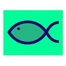 Kristet fisksymbol - HÖGT! - Aqua och blått Vykort