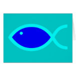 Kristet fisksymbol - HÖGT! Blått och Aqua Hälsnings Kort