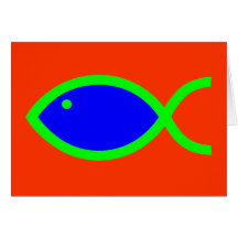 Kristet fisksymbol - HÖGT! Blått och grönt Kort