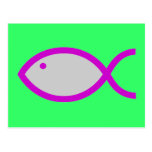 Kristet fisksymbol - HÖGT! Grå färg och rosor Vykort