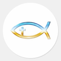 Kristet fisksymbol med crucifixen - himmel & malt rund klistermärke