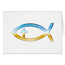 Kristet fisksymbol med crucifixen - himmel & malt hälsnings kort