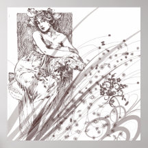 Krw-dam Amid blommavintagetryck Print