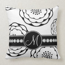 Kudder den blom- monogramen för modern svart vit kuddar