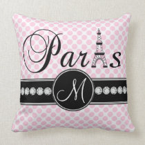 Kudder den Parisian monogramen för den rosa polka  kuddar