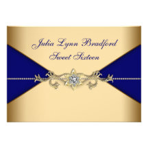 Kunglig blåttguldsweet sixteen inbjudningskort