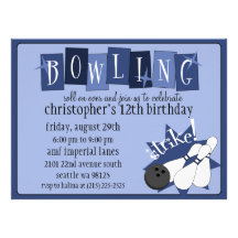 Kunglig Retro bowlingfödelsedagsfest för blått tot Anpassningsbara Inbjudningskort