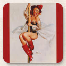 Kustfartyg för flicka för pinup för vintageGil Elv Glas Underlägg