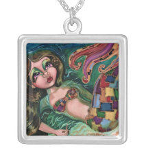 "Kvadrerar Patchworksjöjungfrun" sterling silver N Personliga Halsband
