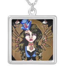 "Kvadrerar söta Steampunk" sterling silverhalsband