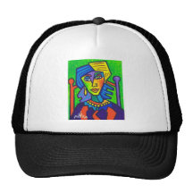Kvinna i rött baseball hat