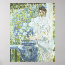 Kvinna med en Vase av Irises Print