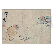 Kyogen kapacitet Tsurigitsune vid Kawanabe, Gyosai Hälsnings Kort
