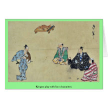 Kyōgen lek med fyra tecken hälsnings kort