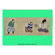 Kyōgen lek med tre tecken hälsningskort
