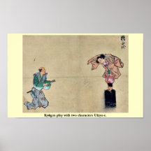 Kyōgen lek med två tecken Ukiyo-e. Affisch