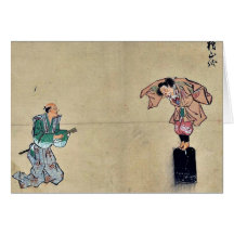 Kyōgen lek med två tecken Ukiyo-e. Hälsningskort