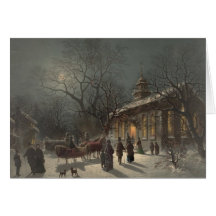 Kyrka på julafton hälsnings kort