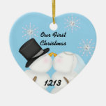 Kyssande snögubbear att gifta sig vår 1st Chrismas Julgransdekoration