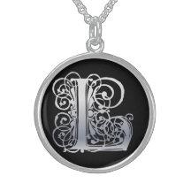 L initial Monogram "silversnöre på svart" halsband