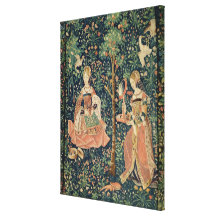 La tävlar Seigneuriale: Broderi c.1500 Sträckta Kanvas Tryck