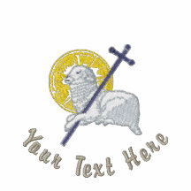 Lamb av guden broderad pikétröja