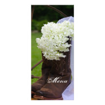 Lantlig vanlig hortensialandsbyggsbröllopmeny rackkort med full färg