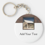 Lantligt ladugårdträ på vit Keychain Nyckelring