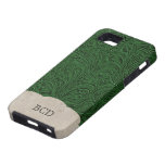 Lantligt land för Monogrammed grön läderLook iPhone 5 Fodraler