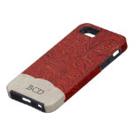 Lantligt land för Monogrammed röd läderLook iPhone 5 Case-Mate Fodral