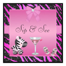 Läppja & se den rosa sebrababy shower inbjudningar
