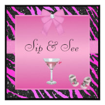 Läppja & se zebra tryckrosor & svärta baby shower individuella inbjudningskort