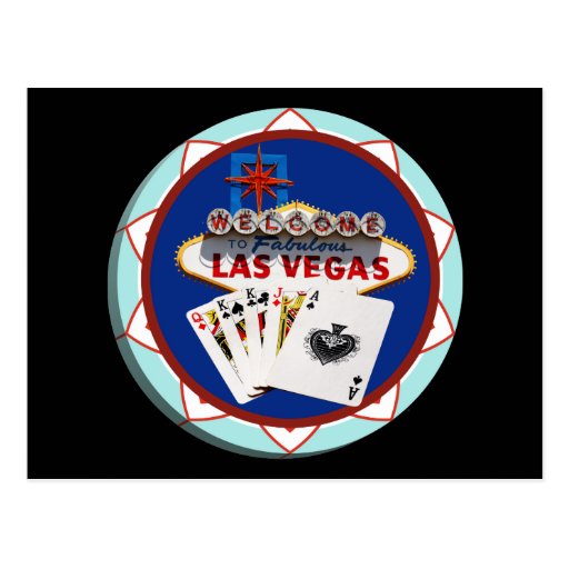 Las Vegas undertecknar & Cards pokerchipen Vykort